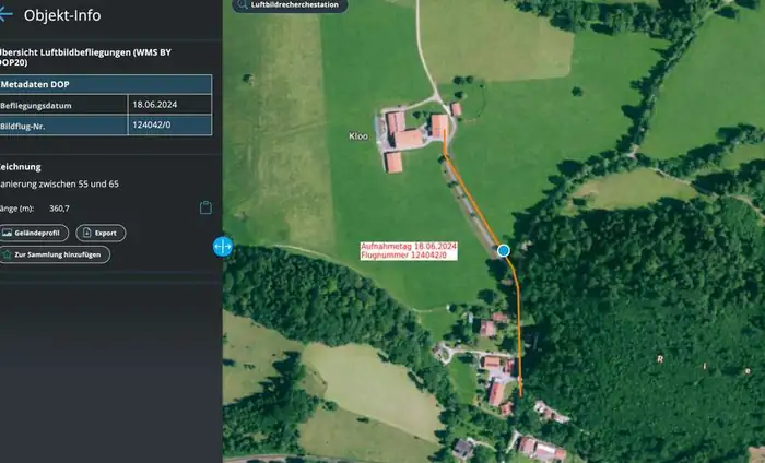BayernAtlas-Luftbild: sanierter Straßenabschnitt Geitau 55–65 (360,7 m)