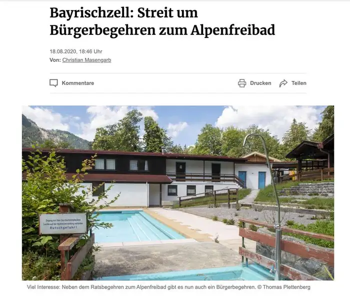 Merkur-Artikel vom 18.08.2020: Streit um Bürgerbegehren zum Alpenfreibad